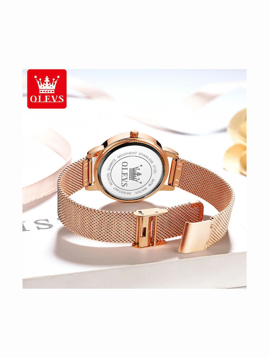 Olevs Ceas de Damă cu Rose Gold Brățară Metalică