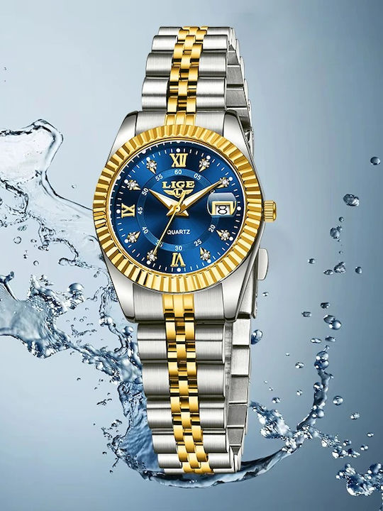 Lige Damen Uhr Automatisch mit Gold Metallarmband