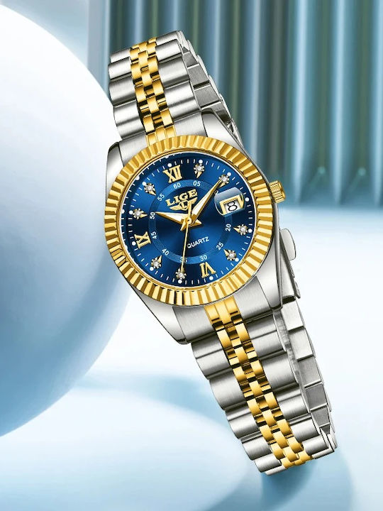 Lige Damen Uhr Automatisch mit Gold Metallarmband