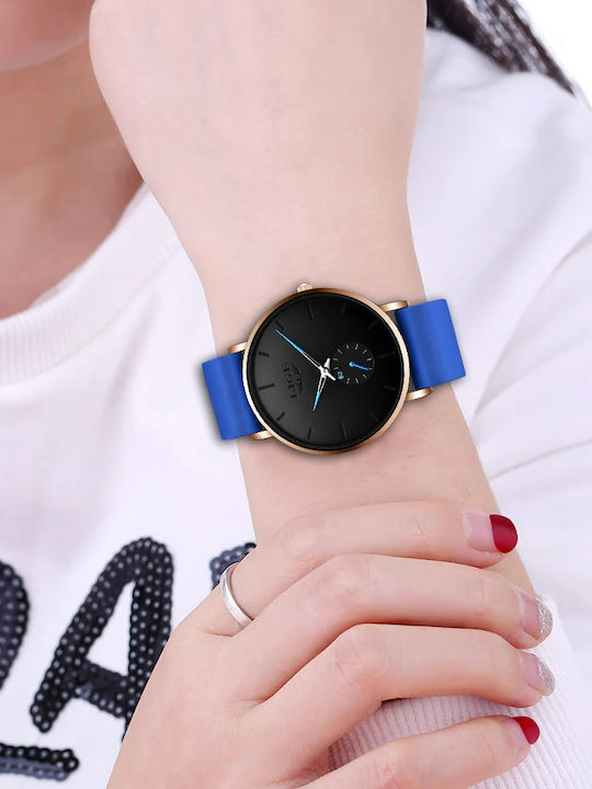 Lige Women's Watch with Blue Rubber Strap