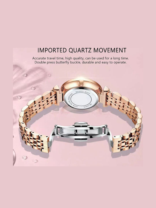 Poedagar Ceas de Damă cu Rose Gold Brățară Metalică