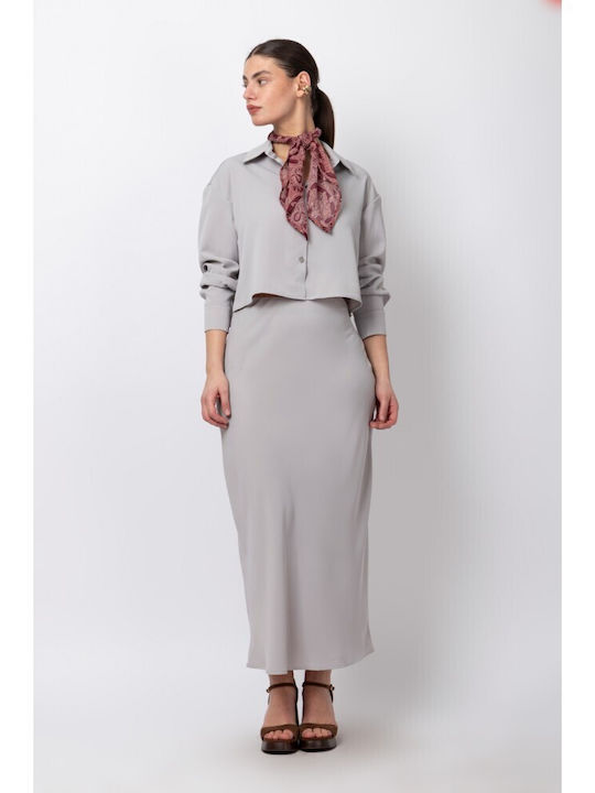 Satin Midi Skirt Black, Grey
