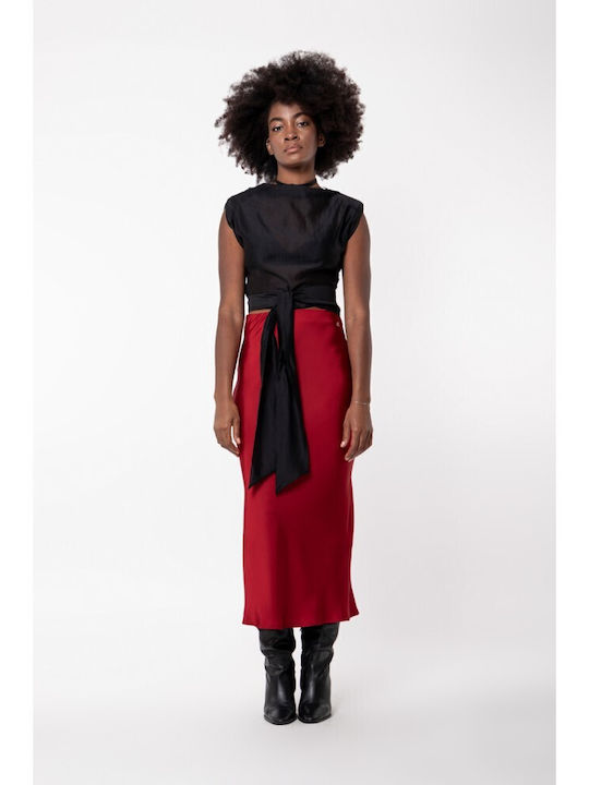 Satin Midi Skirt Red