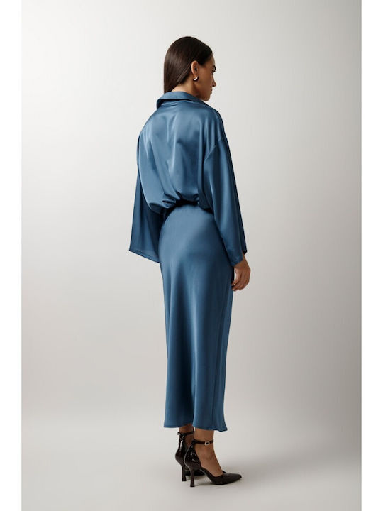 Satin Midi Skirt Indigo