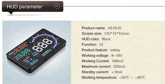 Pyramid Car Dashboard OBD2, Head Up Display, Speedometer, RPM Counter and Water Temperature Digital Instrument
