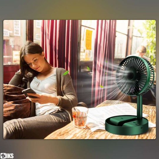 Siks Ventilator De Birou Portabil 3 Viteze Reglabil Pliabil Reglabil Pe Înălțime Suport Telefon Reglabil 180 Grade Încărcare USB Motor Fără Perii Silențios Pentru Acasă Camping Baterie 4500 Mah Verde