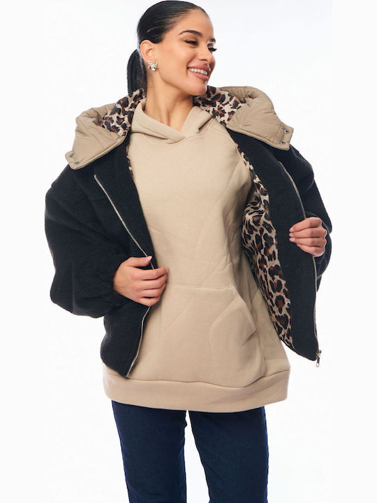 Women's Lifestyle Jacket for Winter with Hood Black