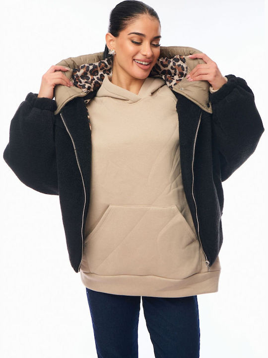 Women's Lifestyle Jacket for Winter with Hood Black