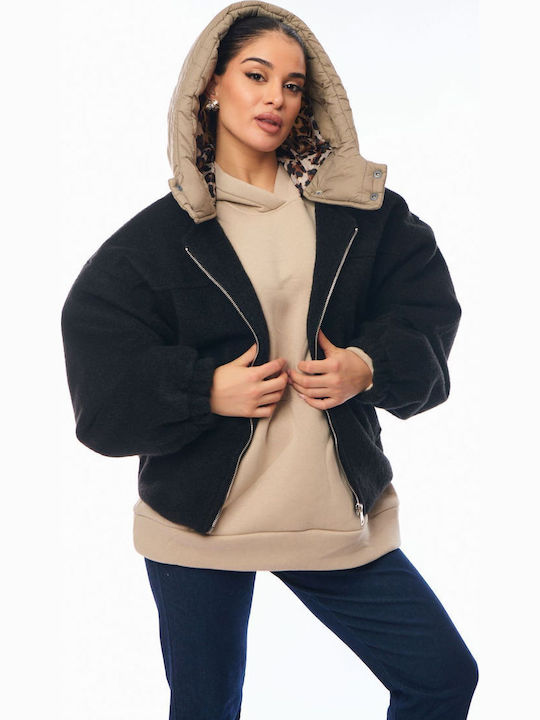 Women's Lifestyle Jacket for Winter with Hood Black