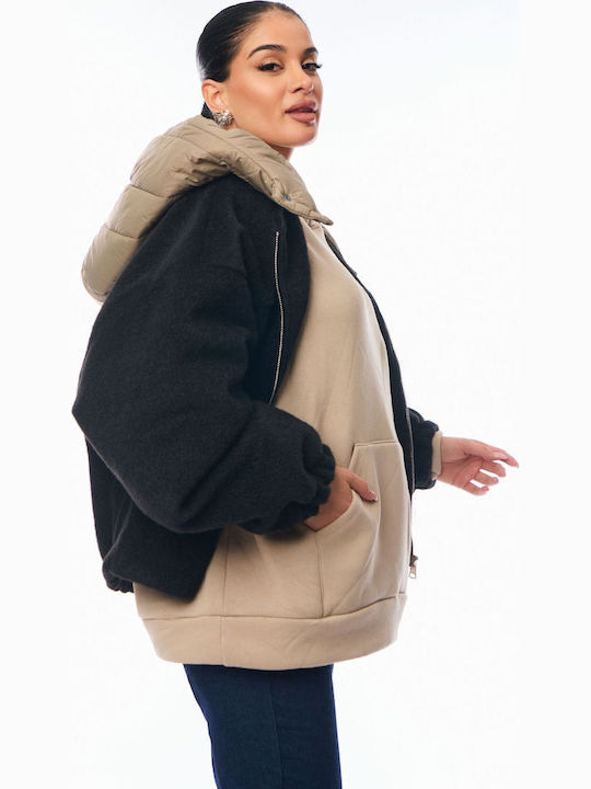 Women's Lifestyle Jacket for Winter with Hood Black