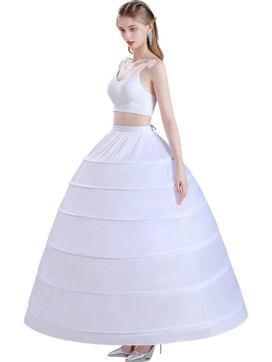 95cm Crinoline Petticoat 6 Foldable Metal Hoops Rich Stable Volume Adjustable Waist – White