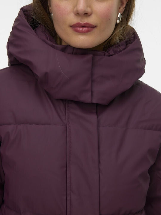 Short Women's Puffer Jacket for Winter Burgundy