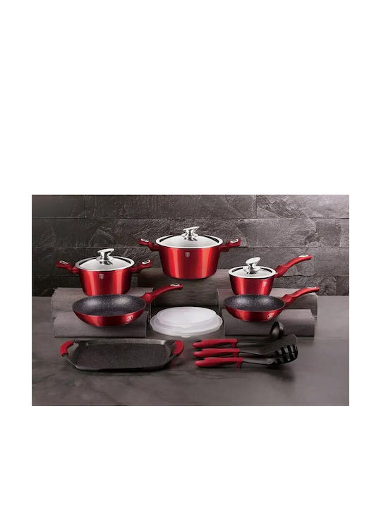 Berlinger Haus Metallic Line Σετ Μαγειρικά Σκεύη από Αλουμίνιο Burgundy Collection με Επίστρωση από Πέτρα 16τμχ
