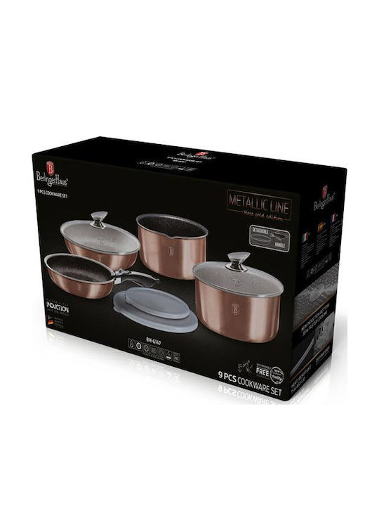 Berlinger Haus Metallic Line Cookware Set of Aluminum with Stone Coating Rose Gold Collection 9pcs