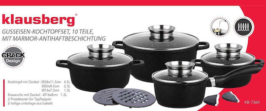 Klausberg Klausberg Töpfe Set aus Aluminium Schwarz mit Stein Innenbeschichtung 4-tlg