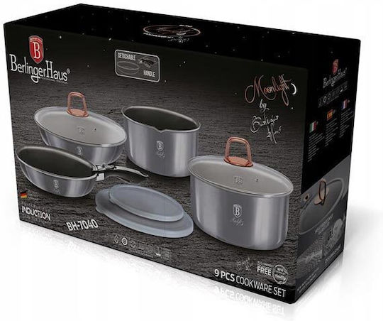 Berlinger Haus Moonlight Collection Aluminum Cookware Set Silver with Stone Interior Coating 4 Pieces