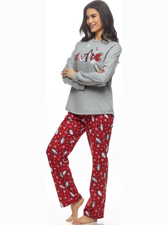Galaxy Winter Women's Pyjama Set Grey Melange "love