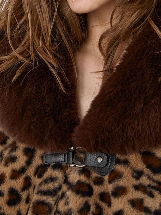 Women's Camel Cape with Fur Details