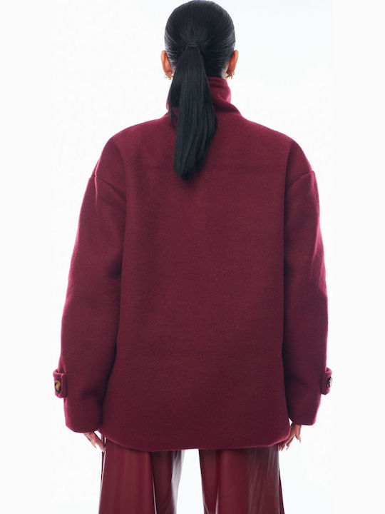 Women's Bordeaux Peacoat with Buttons