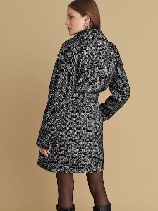 Women's Black Peacoat with Belt