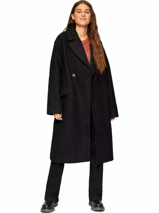 Γυναικείο Black Παλτό Oversized με Κουμπιά