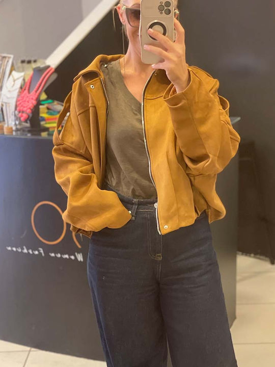 Γυναικείο Suede Bomber Jacket Ταμπα-καφε