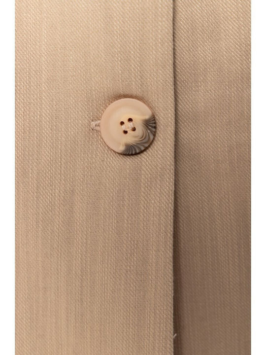 Long Women's Vest with Buttons Beige