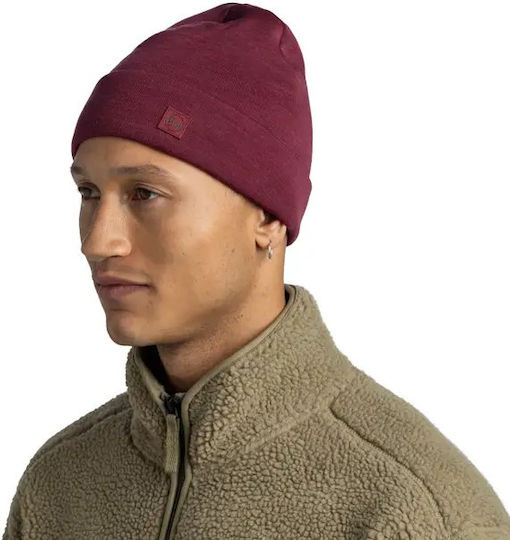 Merino Beanie Unisex Beanie Gestrickt in Burgundisch Farbe