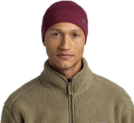 Merino Beanie Unisex Beanie Gestrickt in Burgundisch Farbe