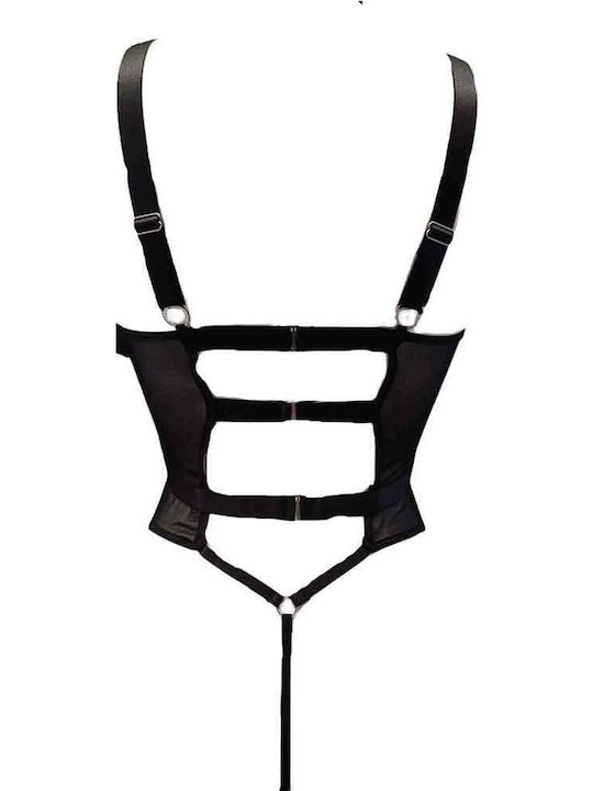 G-String Damen-Bodysuit Modern Ocean mit Transparenz Schwarz