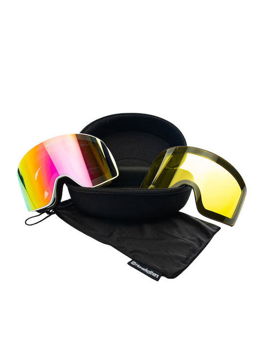 Horsefeathers Ski- und Snowboardbrille für Erwachsene in Weiß mit rosafarbenem Spiegelfilter