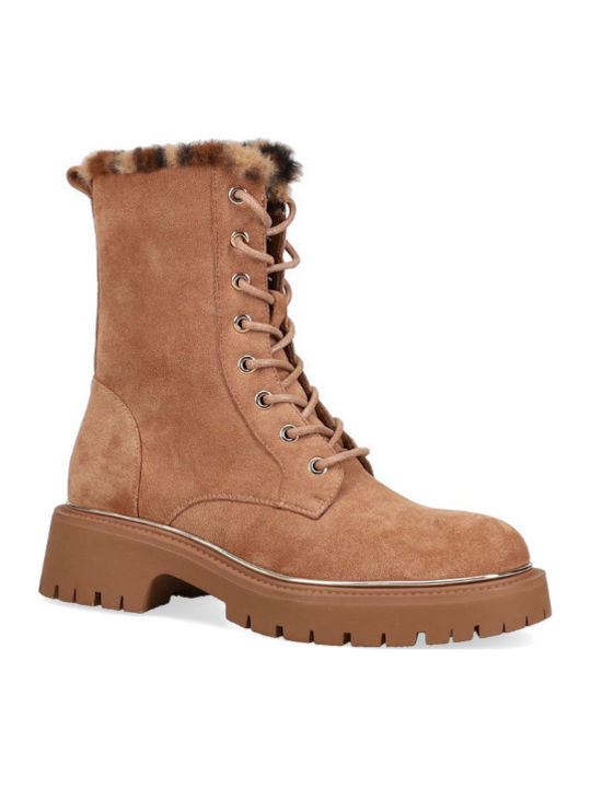 Women's Ankle Boots with Medium Heel & Fur Beige