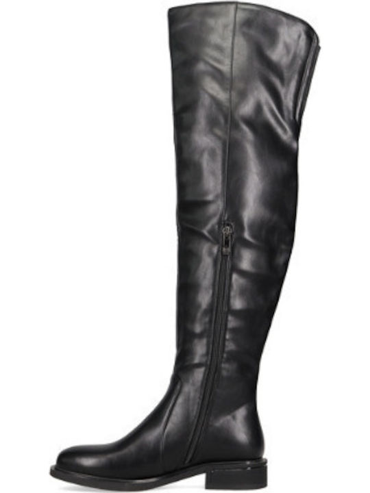 Synthetic Leather Over the Knee Women's Boots with Zipper Black