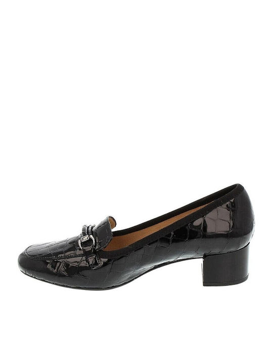 Leder Pumps mit flachem Absatz Schwarz