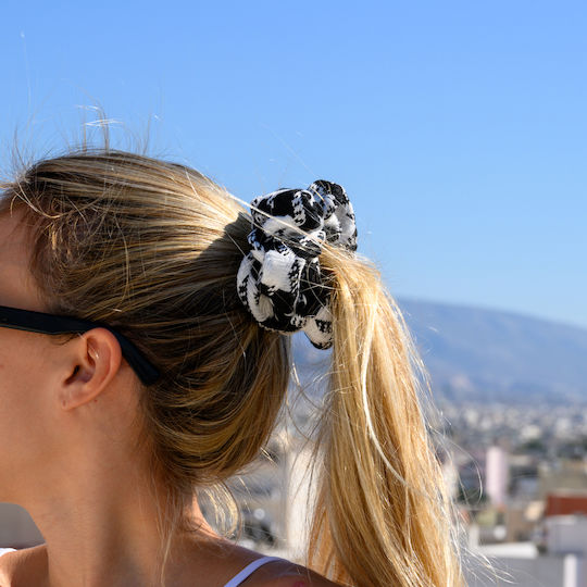 Χειροποίητο Καρό Ασπρόμαυρο Scrunchie Πολυεστέρα