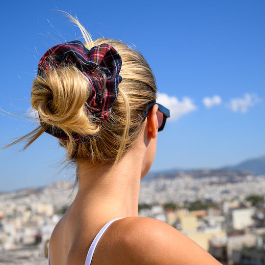 Scrunchie Roșu Carou Din Poliester Handmade