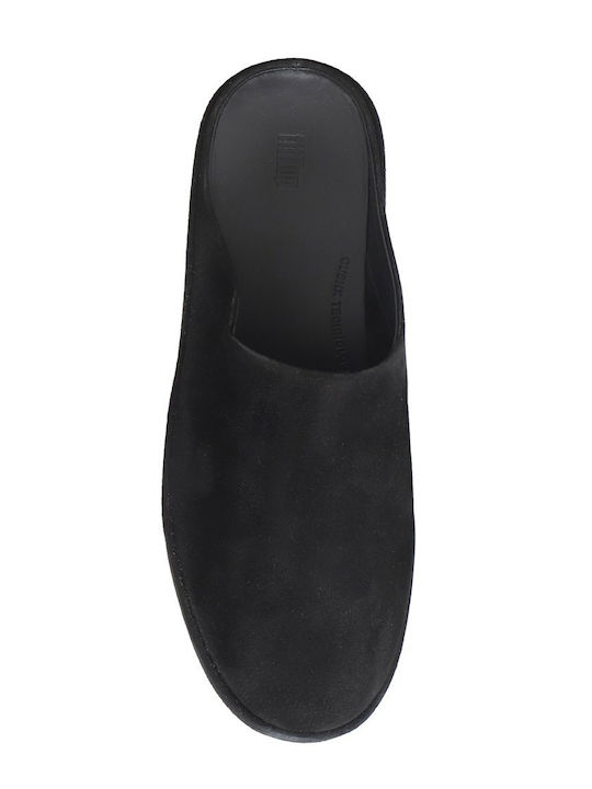 Suede Mules With Chunky High Heel In Black Colour