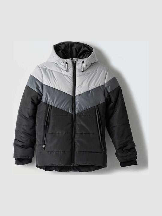 Kids Quilted Jacket with Hood Grey