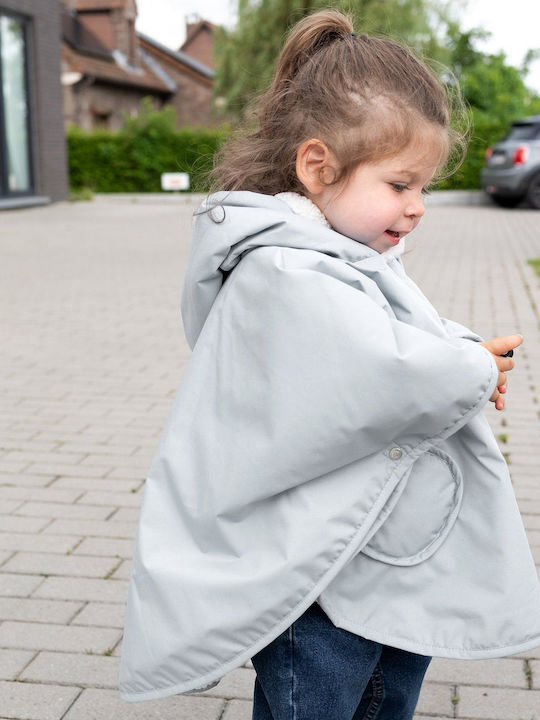 Waterproof Kids Coat Long Windproof with Lining Hood Ice Grey