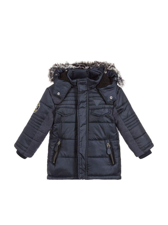 Kids Quilted Short Coat with Hood Navy Blue