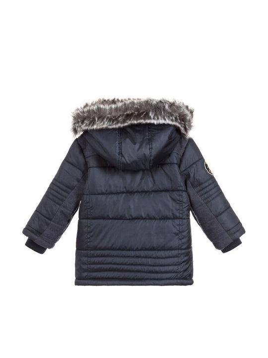 Kids Quilted Short Coat with Hood Navy Blue