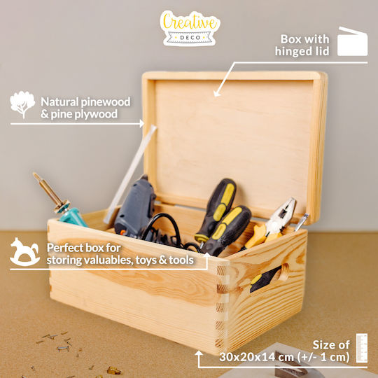 Creative Deco Large Wooden Box Lid Decoration 30 X 20 X 13 Cm + 1cm Handle