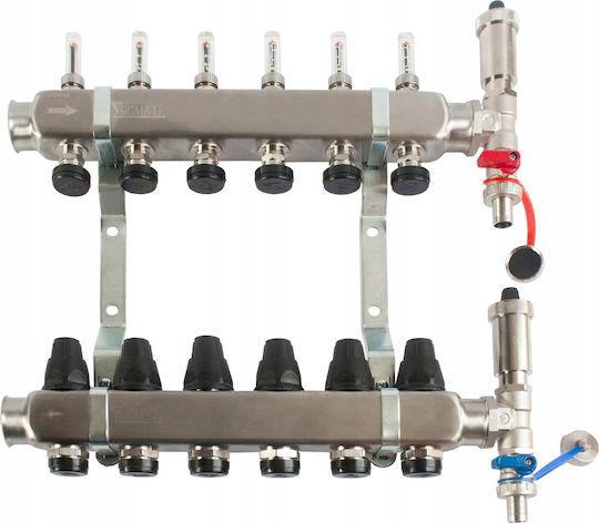 Distributor Rsztpx-5 Inox 5 Circuits Thermostatic Valve + Flow Meter + Drain Valve + Air Vent Sigma-li Tg.roz.rsztpx-5