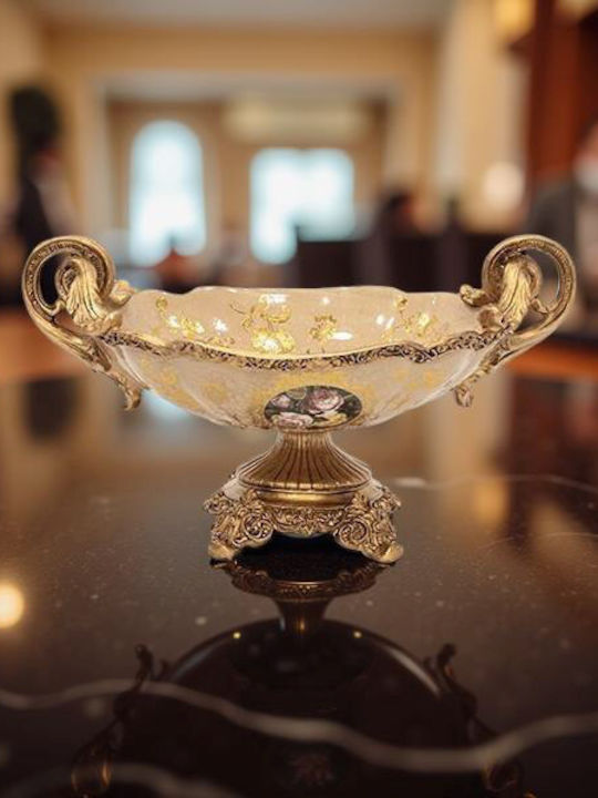 Decorative Bowl Pedestal Polyresin Beige Flowers 38x25x21cm 819-01134 Estheti