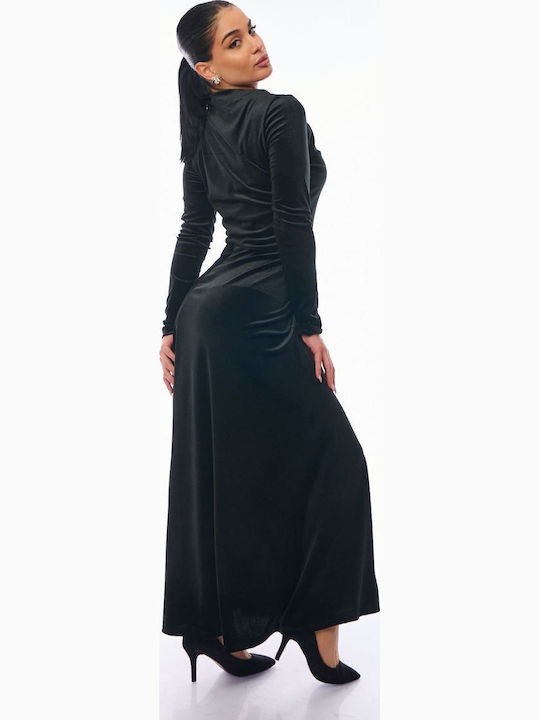 Rochie Maxi de Seară Catifea Wrap-Around Neagră