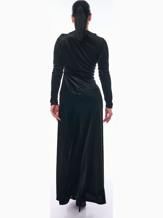 Rochie Maxi de Seară Catifea Wrap-Around Neagră