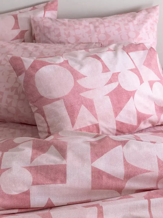 Palamaiki Bettwäsche-Set Überdoppel mit Gummiband 170x200+30cm. FL6289 Rosa 4Stück