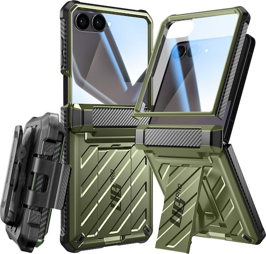Supcase Hülle mit Displayschutz Galaxy Z Flip 7 Scharnier Gürtelclip Dunkles Grün