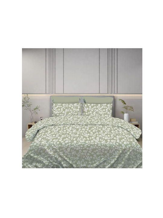 Astron Italy Bettbezug-Set Baumwolle Übergröße mit 2 Kissenbezügen 230x250 Daisy Olive