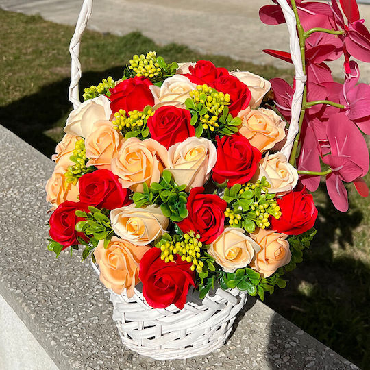 Royal Orchid Basket Soap Roses Accessorized Decorative Artificial Flowers And Plants Red Cream Green